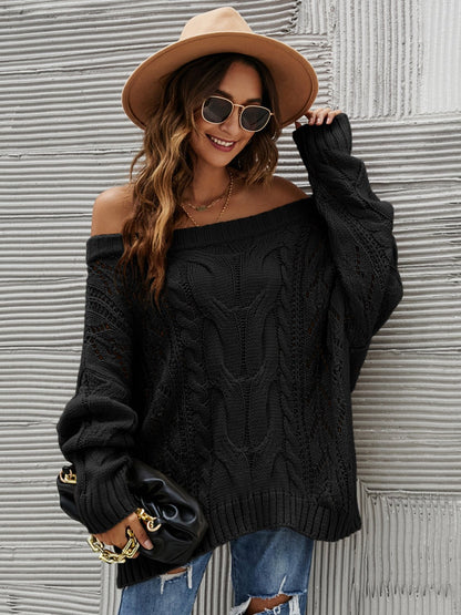 Cable Knit Openwork Off - Shoulder Sweater | Trending Chic NZ