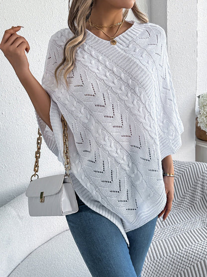 Cable - Knit Openwork Three - Quarter Sleeve Sweater | Trending Chic NZ