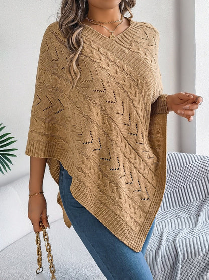 Cable - Knit Openwork Three - Quarter Sleeve Sweater | Trending Chic NZ