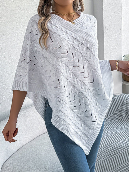 Cable - Knit Openwork Three - Quarter Sleeve Sweater | Trending Chic NZ