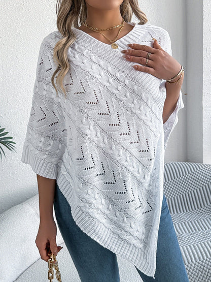 Cable - Knit Openwork Three - Quarter Sleeve Sweater | Trending Chic NZ