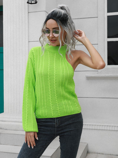 Cable - Knit Round Neck Asymmetrical Sweater | Trending Chic NZ