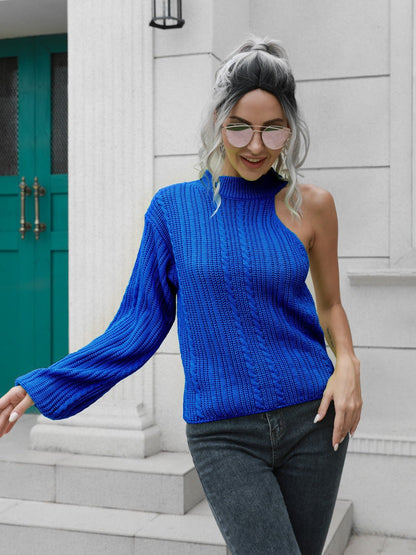 Cable - Knit Round Neck Asymmetrical Sweater | Trending Chic NZ