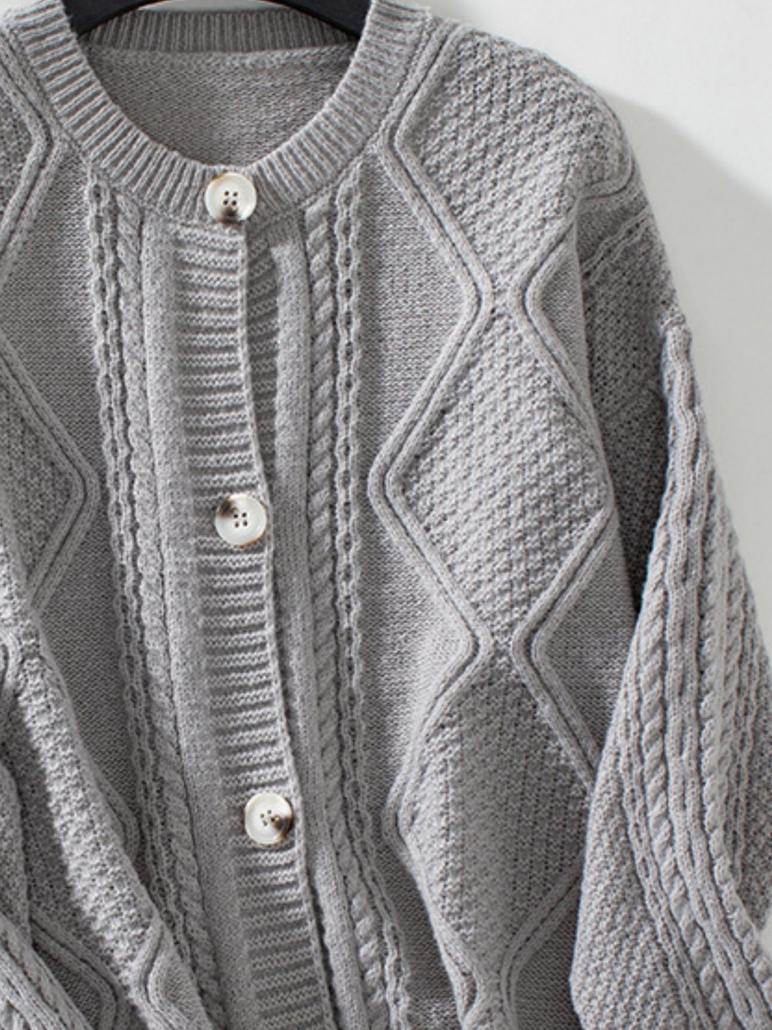 Cable - Knit Round Neck Button Up Cardigan | Trending Chic NZ