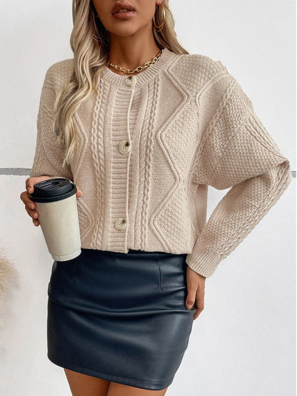 Cable - Knit Round Neck Button Up Cardigan | Trending Chic NZ