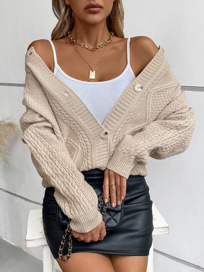 Cable - Knit Round Neck Button Up Cardigan | Trending Chic NZ