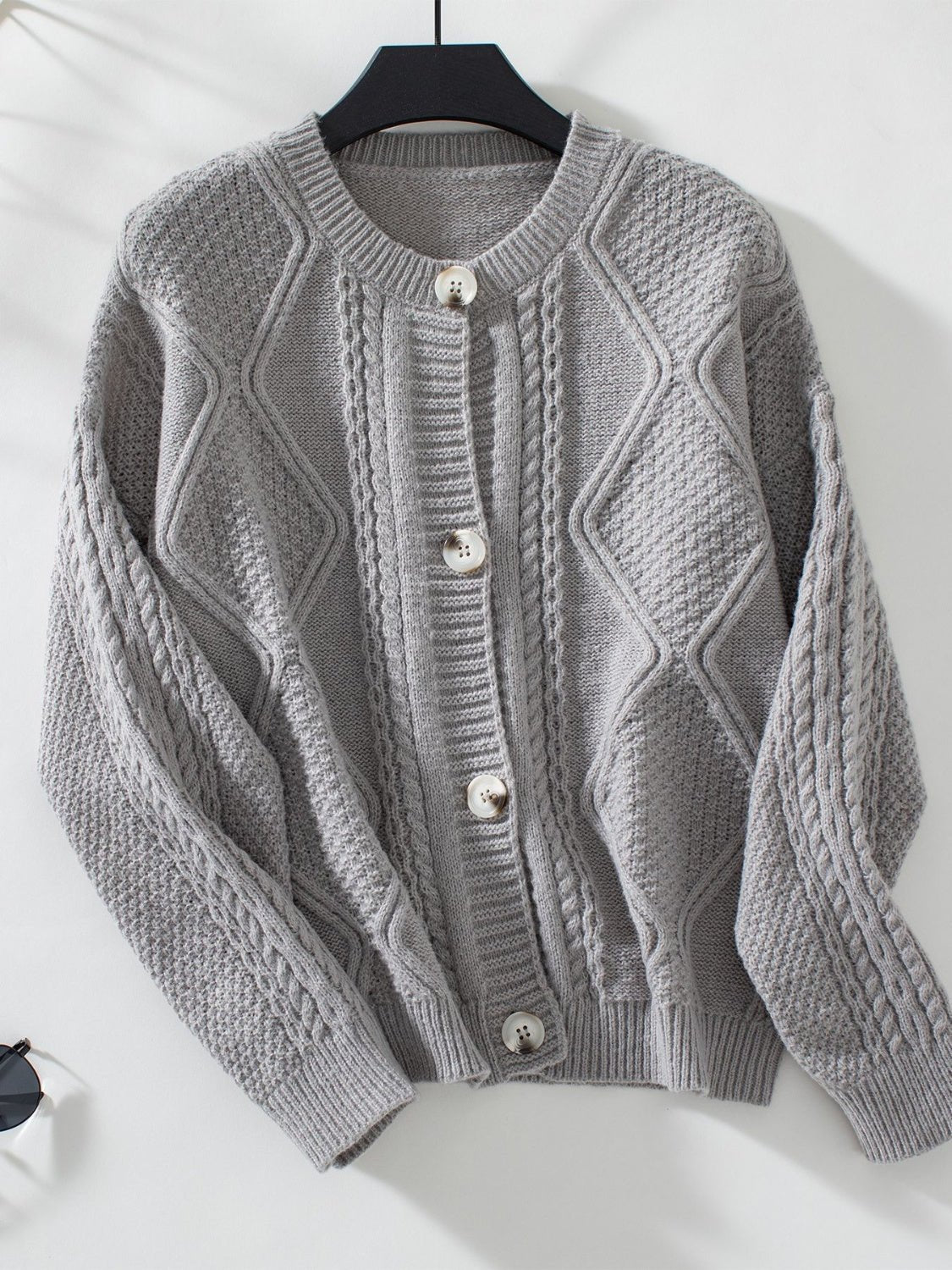 Cable - Knit Round Neck Button Up Cardigan | Trending Chic NZ