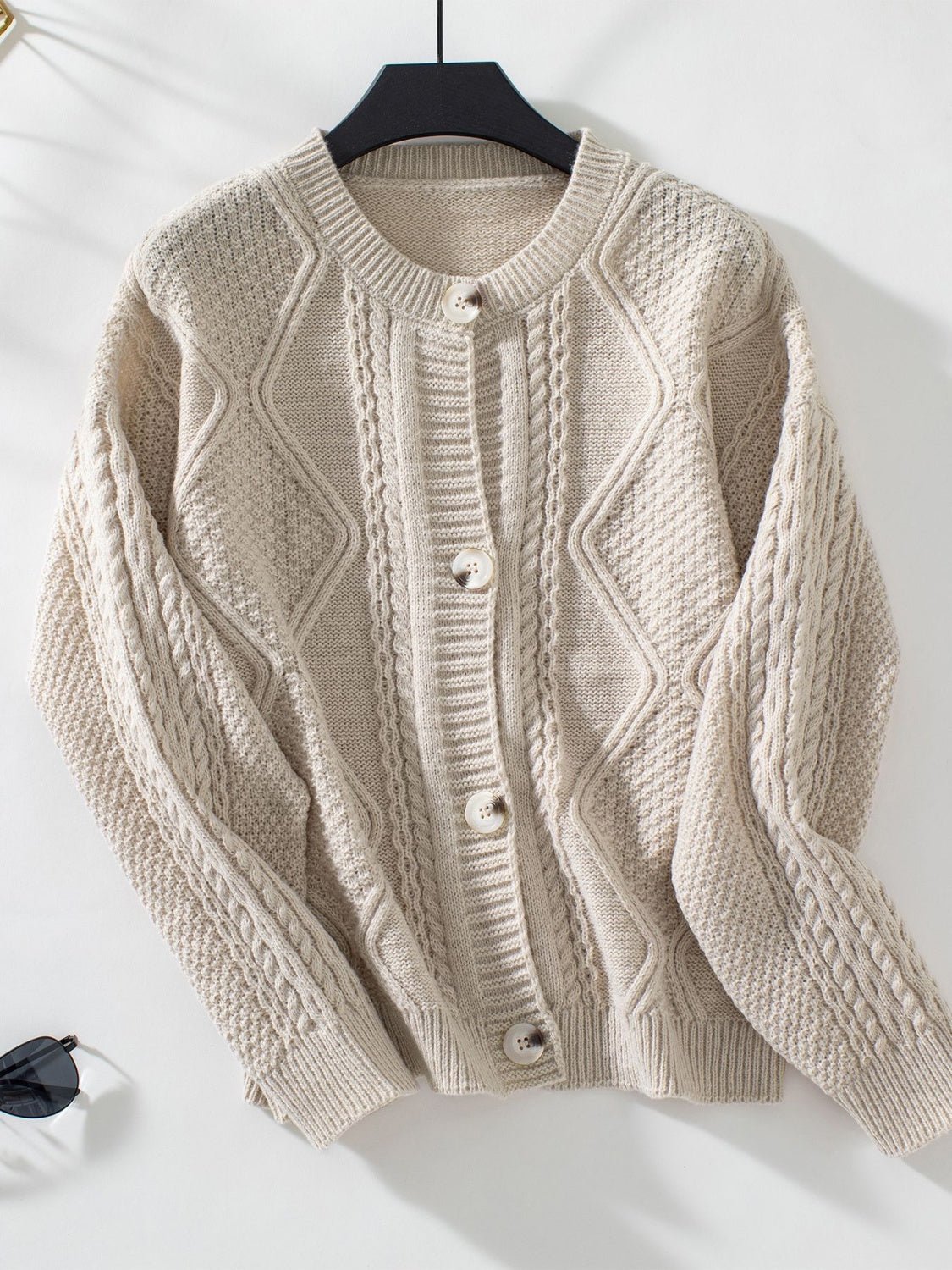 Cable - Knit Round Neck Button Up Cardigan | Trending Chic NZ