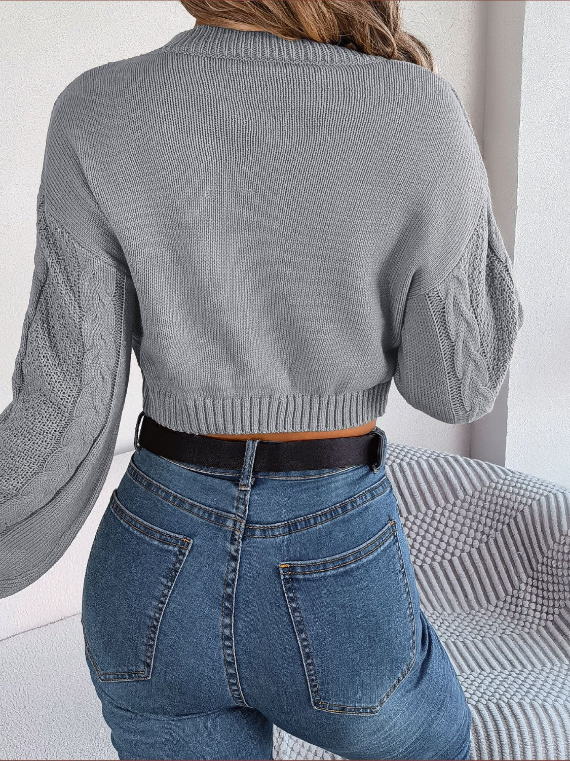 Cable - Knit Round Neck Cropped Sweater | Trending Chic NZ