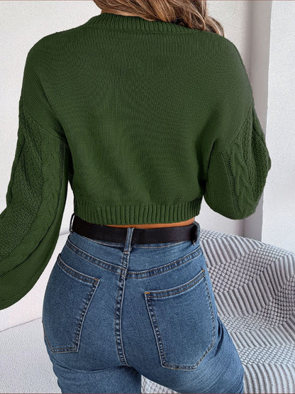 Cable - Knit Round Neck Cropped Sweater | Trending Chic NZ