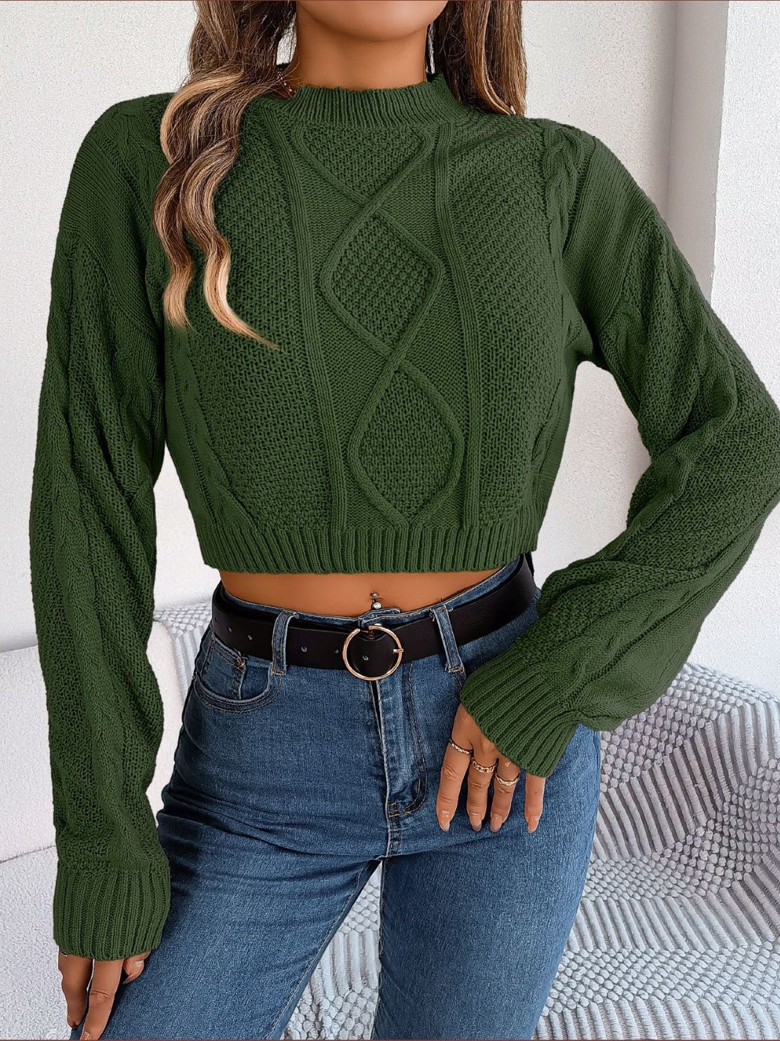 Cable - Knit Round Neck Cropped Sweater | Trending Chic NZ