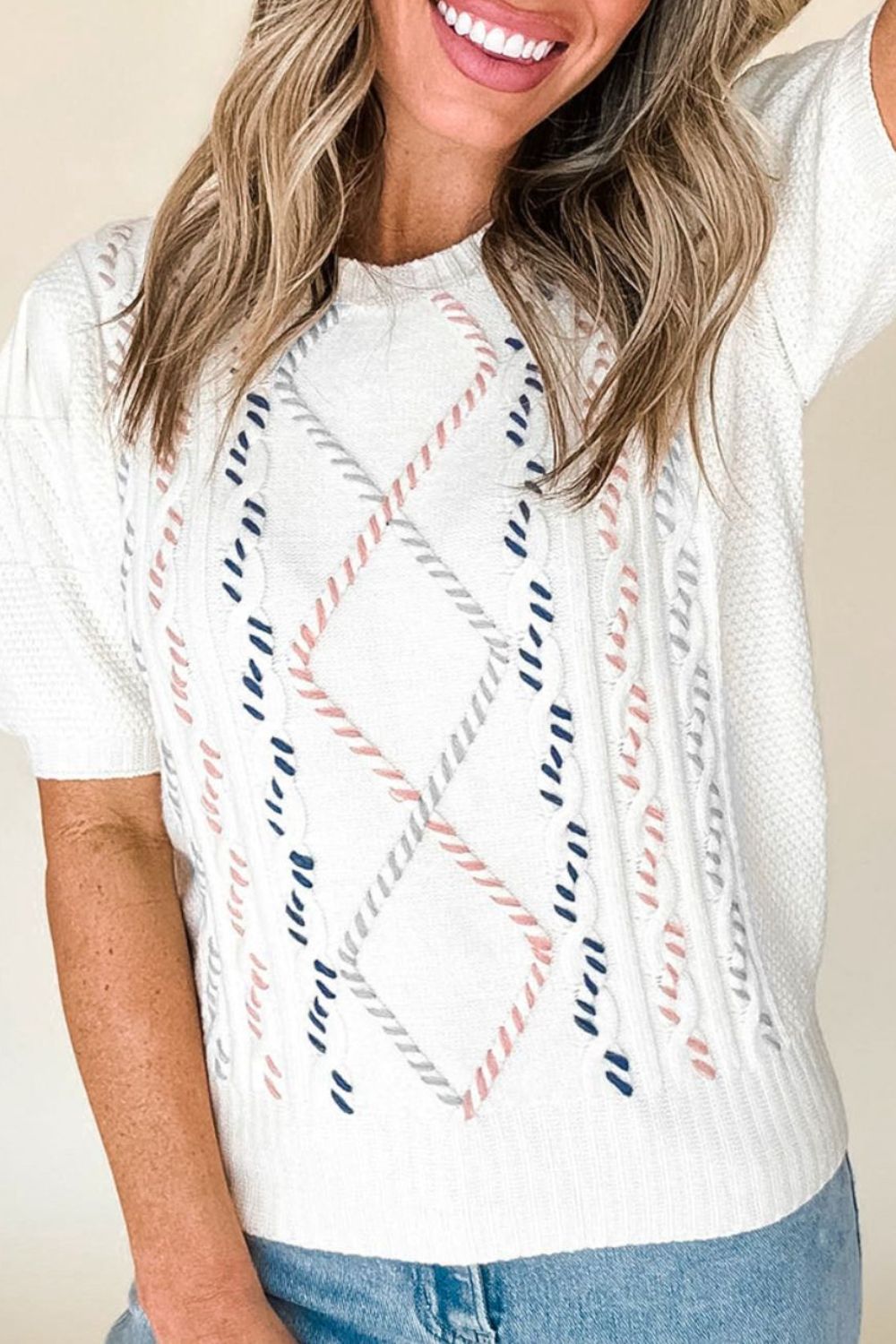 Cable Knit Round Neck Half Sleeve Sweater | Trending Chic NZ