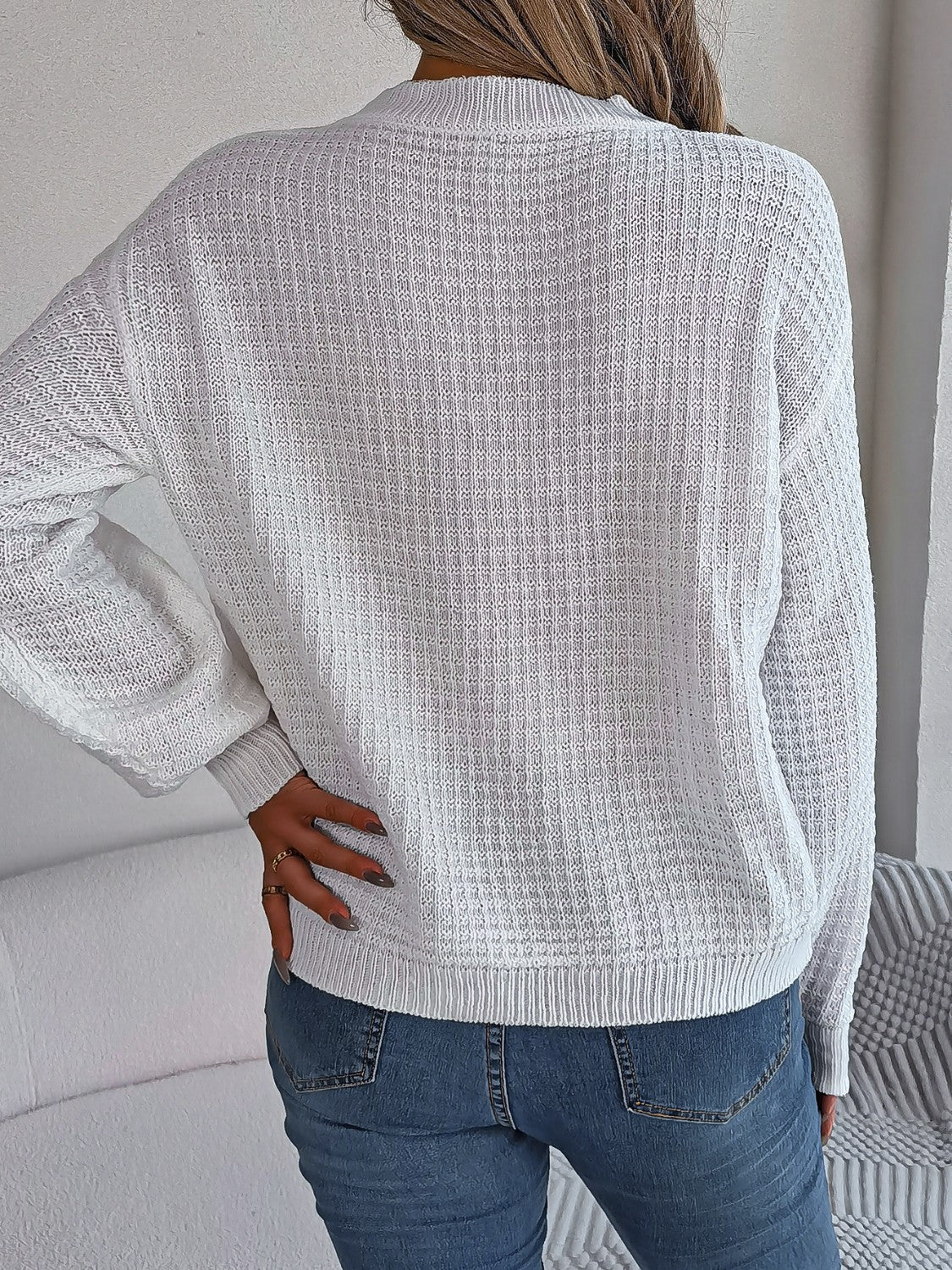 Cable - Knit Round Neck Long Sleeve Sweater | Trending Chic NZ