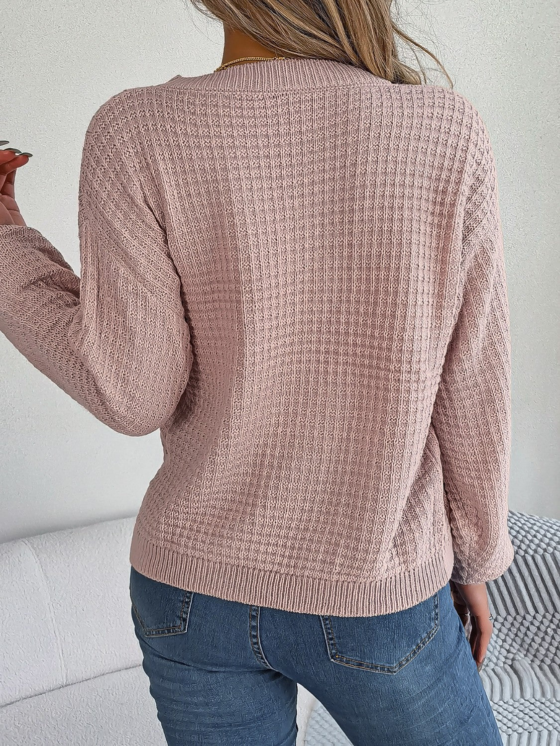 Cable - Knit Round Neck Long Sleeve Sweater | Trending Chic NZ