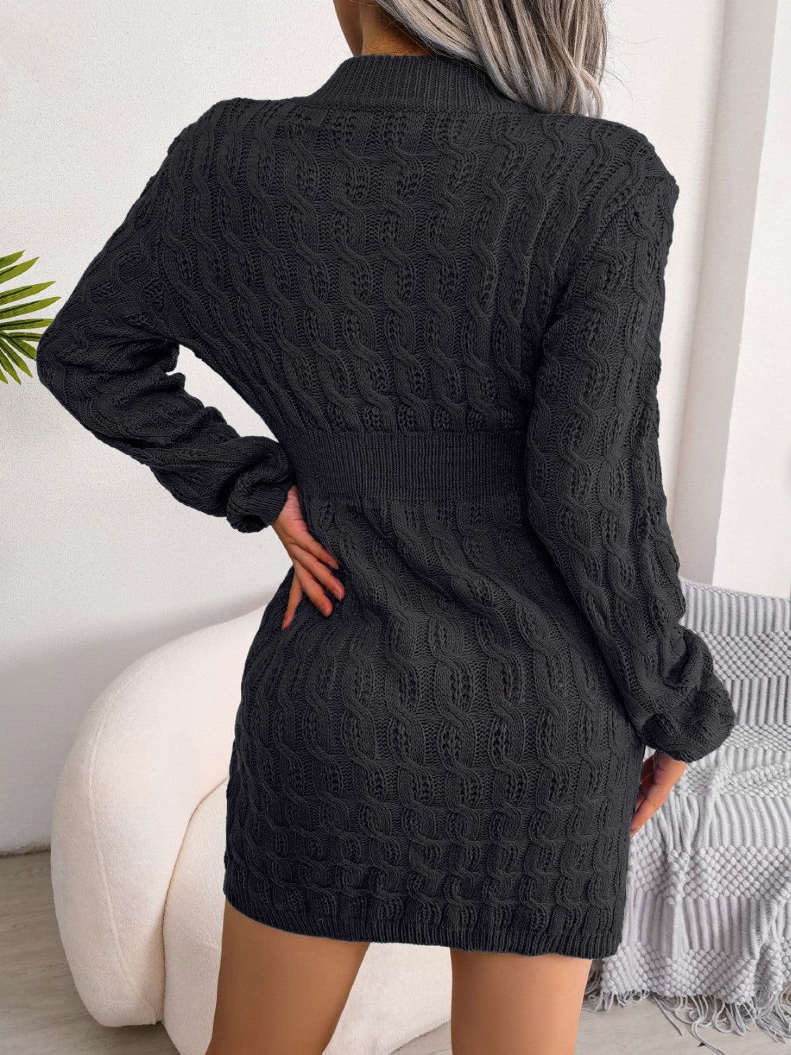 Cable - Knit Round Neck Mini Wrap Sweater Dress | Trending Chic NZ