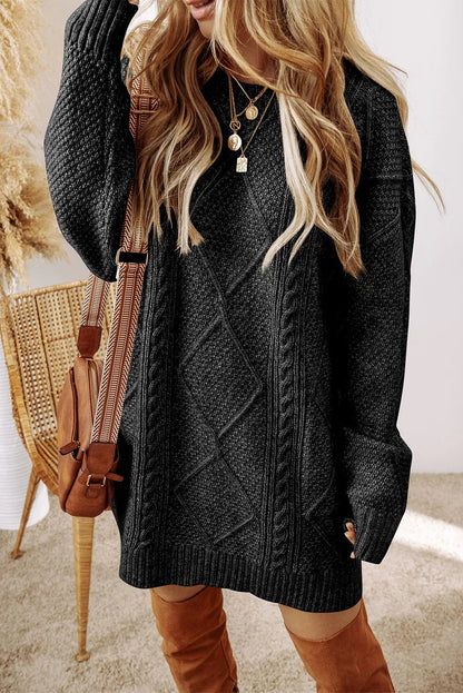 Cable - Knit Round Neck Sweater Dress | Trending Chic NZ