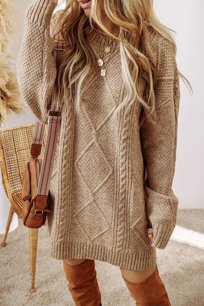 Cable - Knit Round Neck Sweater Dress | Trending Chic NZ