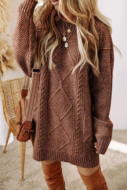 Cable - Knit Round Neck Sweater Dress | Trending Chic NZ