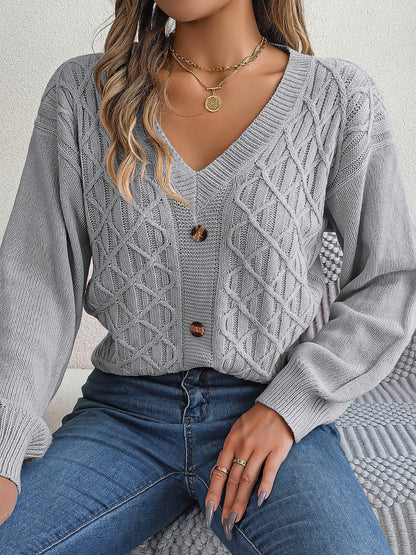 Cable - Knit V - Neck Lantern Sleeve Sweater | Trending Chic NZ