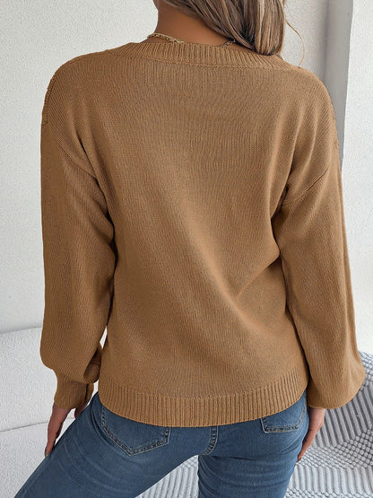 Cable - Knit V - Neck Lantern Sleeve Sweater | Trending Chic NZ