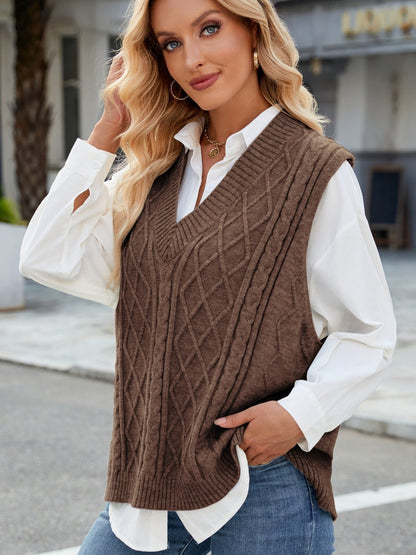 Cable Knit V - Neck Sweater Vest | Trending Chic NZ