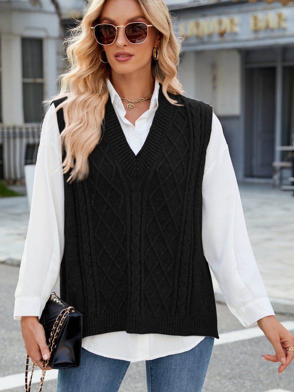 Cable Knit V - Neck Sweater Vest | Trending Chic NZ