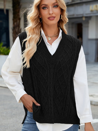 Cable Knit V - Neck Sweater Vest | Trending Chic NZ