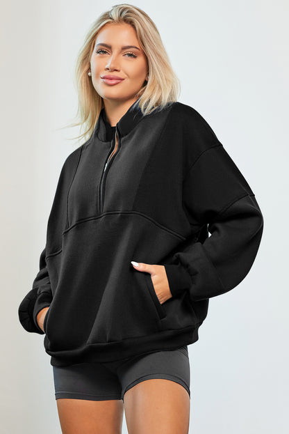 Half Zip Dropped Shoulder Sweatshirt