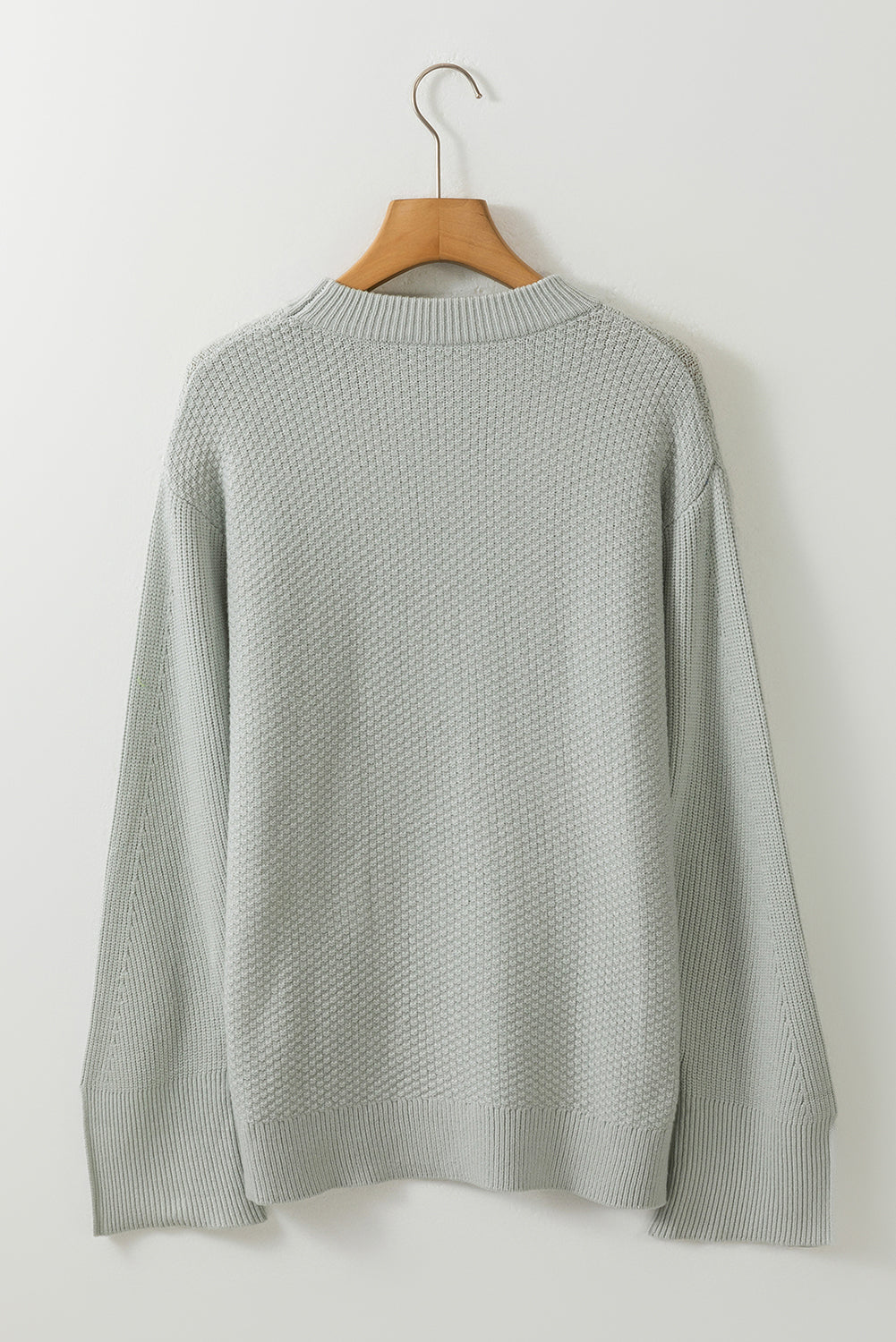 Slit Cuff Round Neck Long Sleeve Sweater