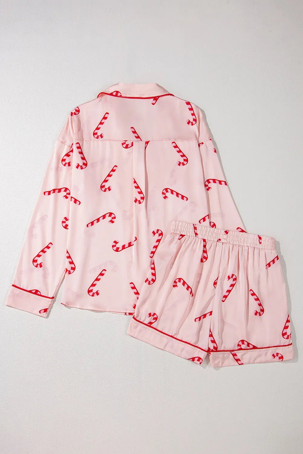 Candy Cane Collared Neck Long Sleeve Top and Shorts Lounge Set | Trending Chic NZ