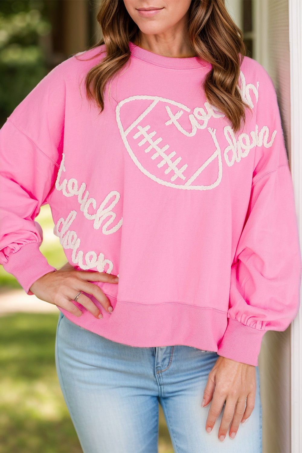 Football &amp; Letter Round Neck Long Sleeve Sweatshirt