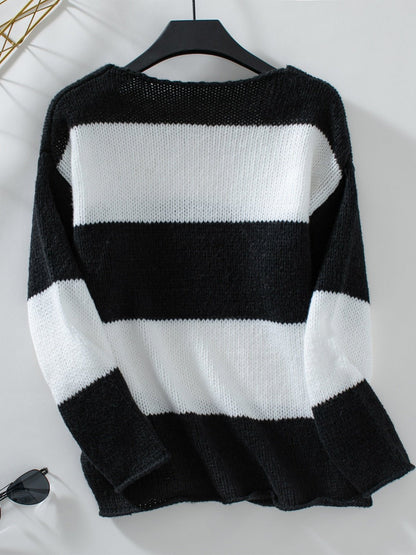 Color Block V-Neck Long Sleeve Sweater