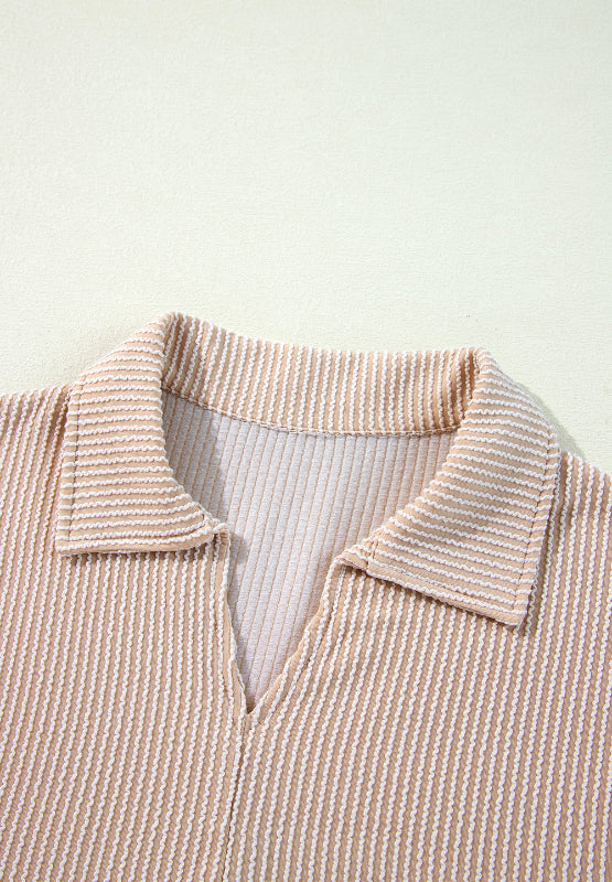 Texture Collared Neck Long Sleeve Blouse