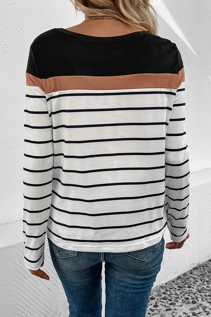 Perfee Striped Round Neck Long Sleeve T-Shirt