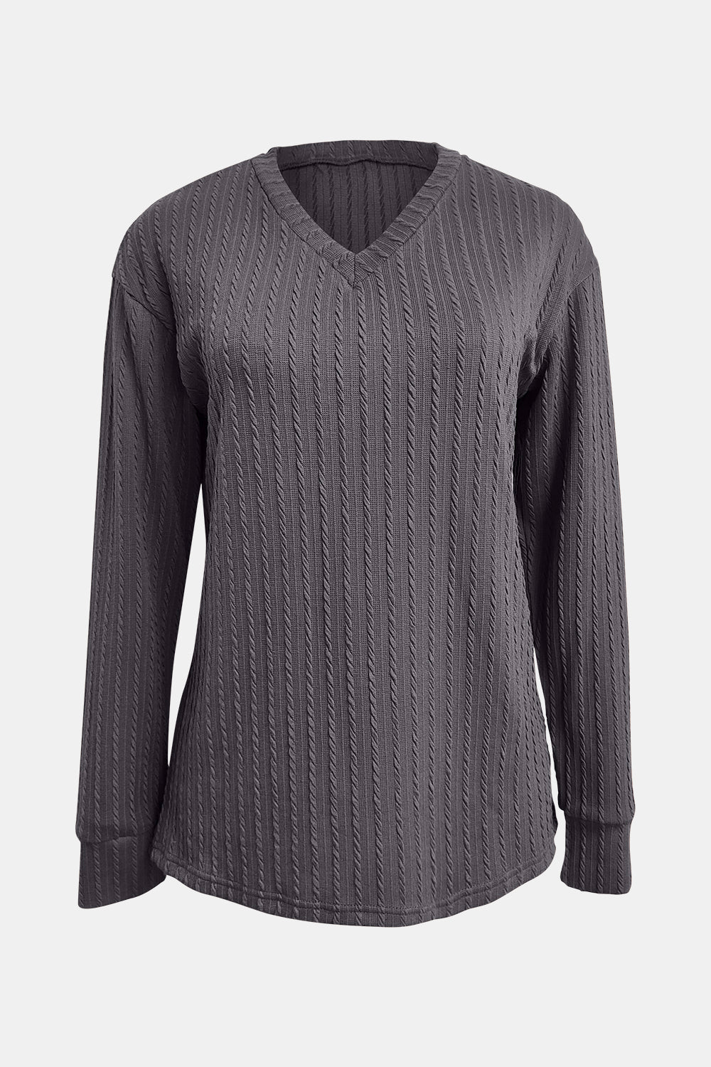 Textured V-Neck Long Sleeve T-Shirt