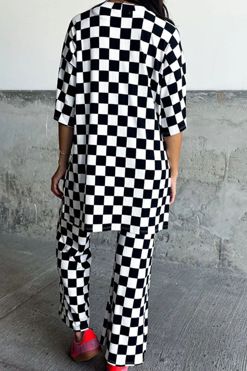 Checkered Round Neck Half Sleeve Top and Pants Set | Trending Chic NZ