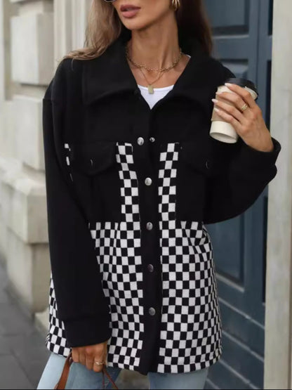 Checkered Snap Down Long Sleeve Jacket | Trending Chic NZ