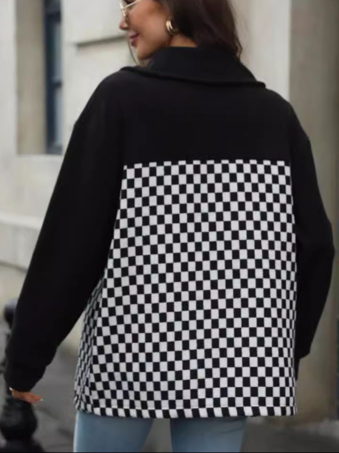 Checkered Snap Down Long Sleeve Jacket | Trending Chic NZ