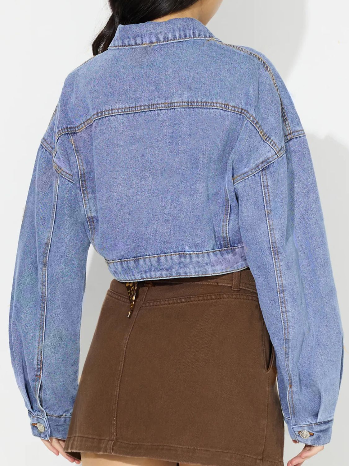 Collared Neck Dropped Shoulder Cropped Denim Top | Trending Chic NZ