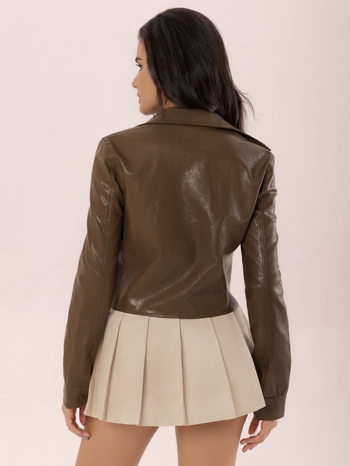 Collared Neck Snap Down Long Sleeve Jacket | Trending Chic NZ