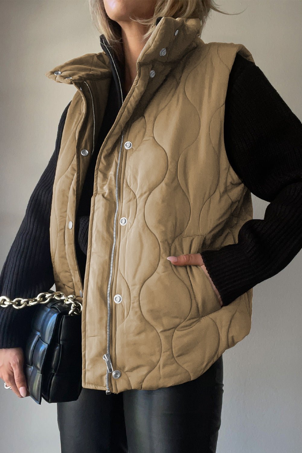 Collared Neck Vest with Pockets | Trending Chic NZ