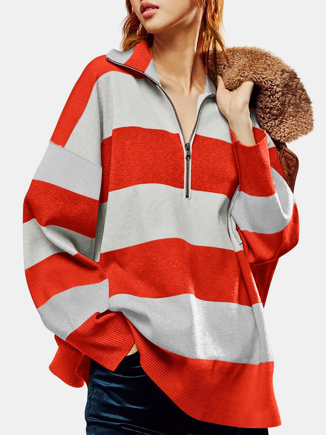 Color Block Half Zip Long Sleeve Sweater | Trending Chic NZ