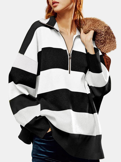 Color Block Half Zip Long Sleeve Sweater | Trending Chic NZ