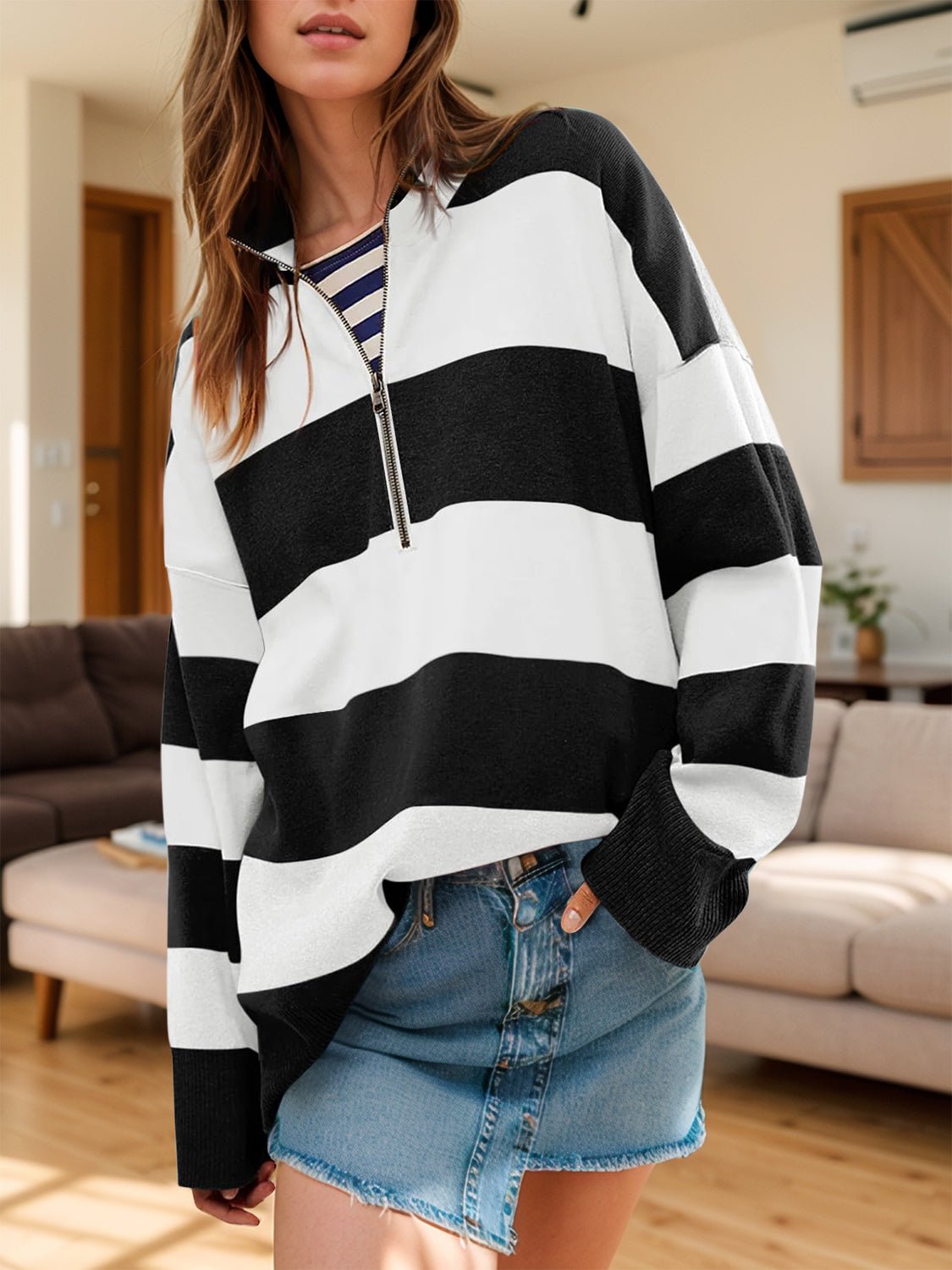 Color Block Half Zip Long Sleeve Sweater | Trending Chic NZ