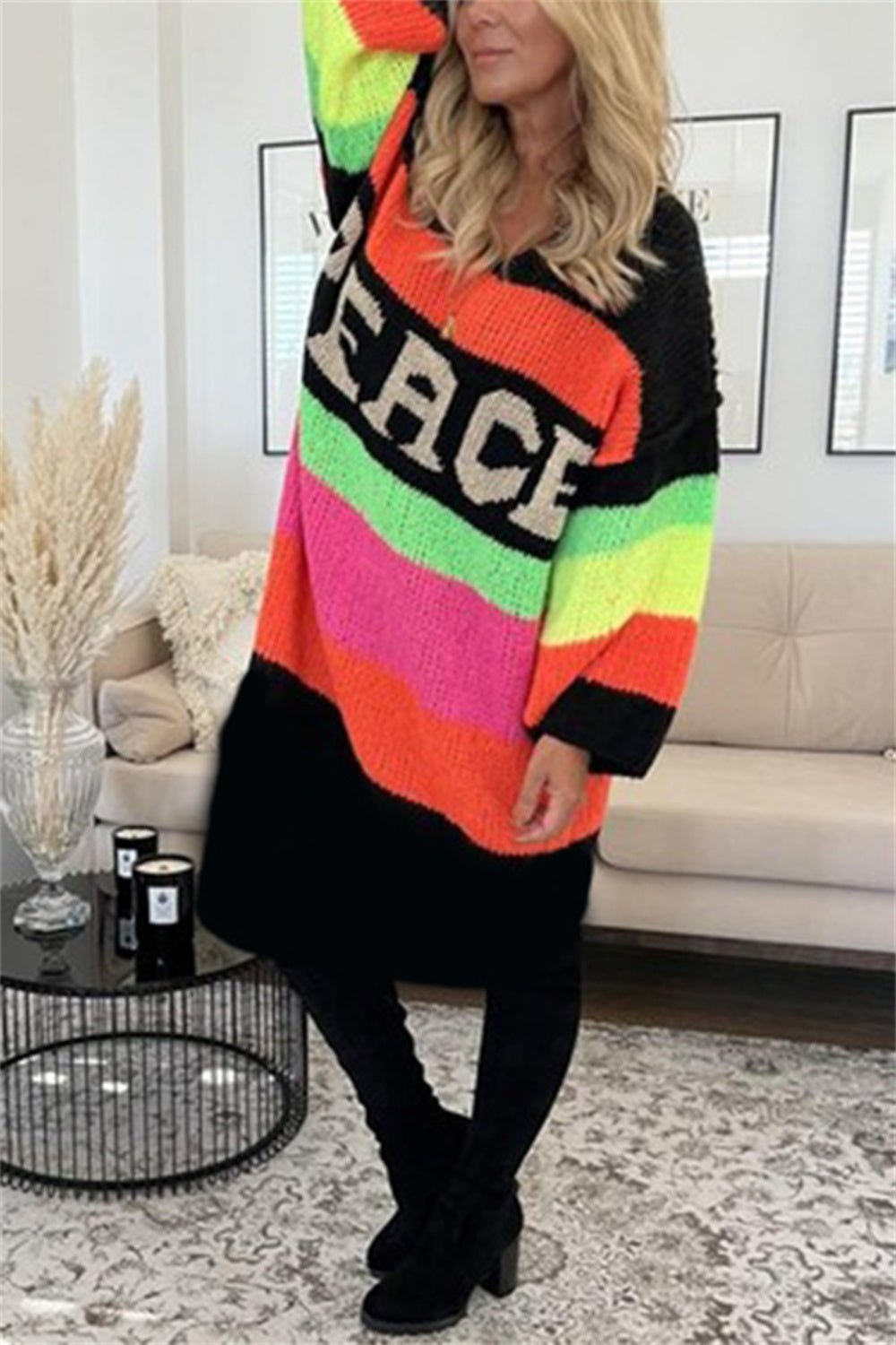 Color Block V - Neck Long Sleeve Sweater Dress | Trending Chic NZ