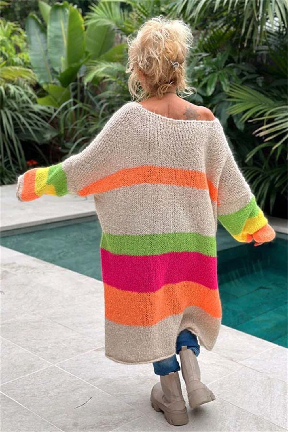 Color Block V - Neck Long Sleeve Sweater Dress | Trending Chic NZ