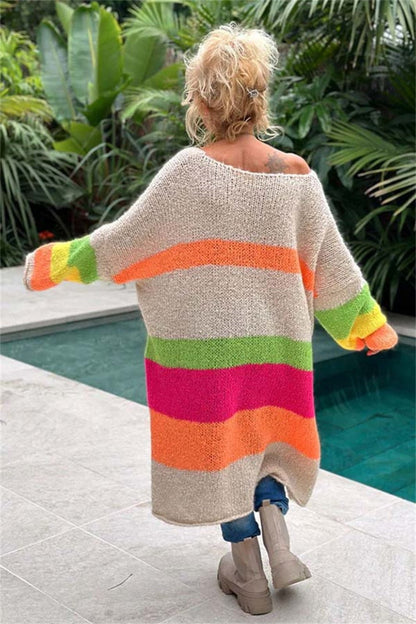 Color Block V - Neck Long Sleeve Sweater Dress | Trending Chic NZ