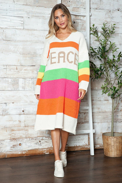 Color Block V - Neck Long Sleeve Sweater Dress | Trending Chic NZ