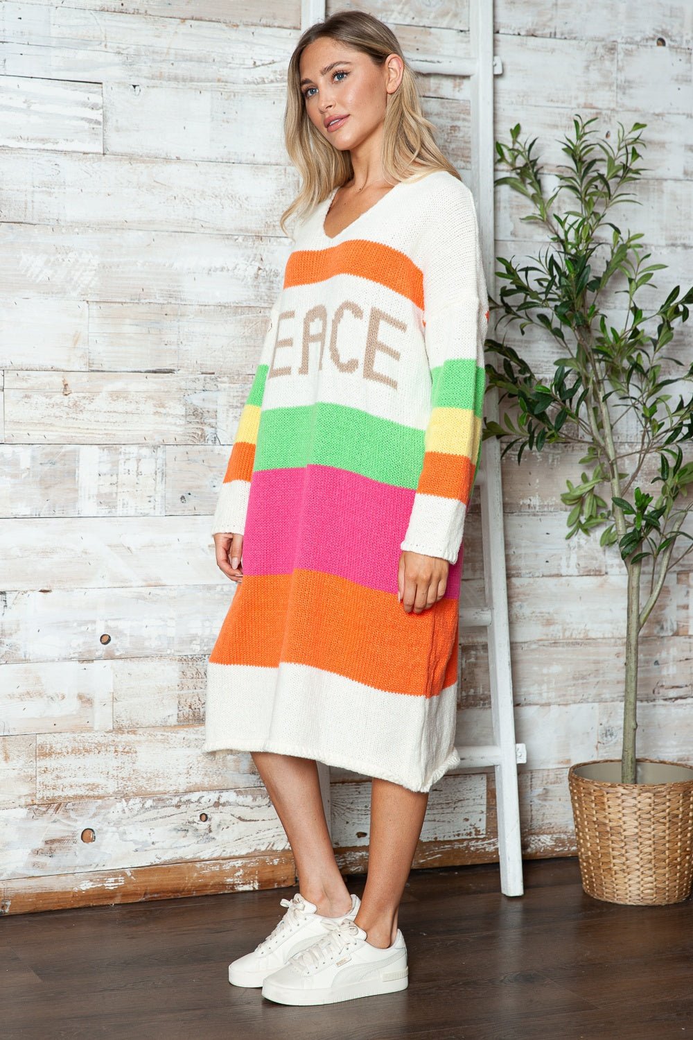 Color Block V - Neck Long Sleeve Sweater Dress | Trending Chic NZ