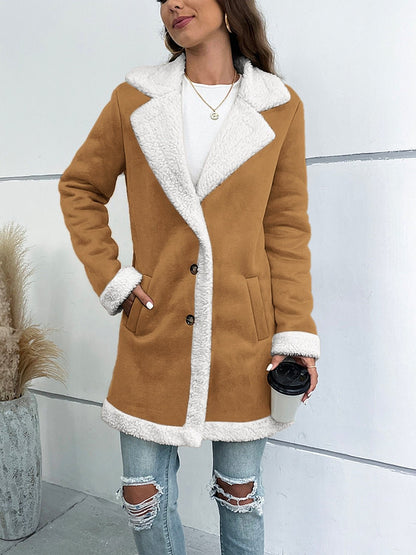 Contrast Button Up Lapel Collar Long Sleeve Coat | Trending Chic NZ